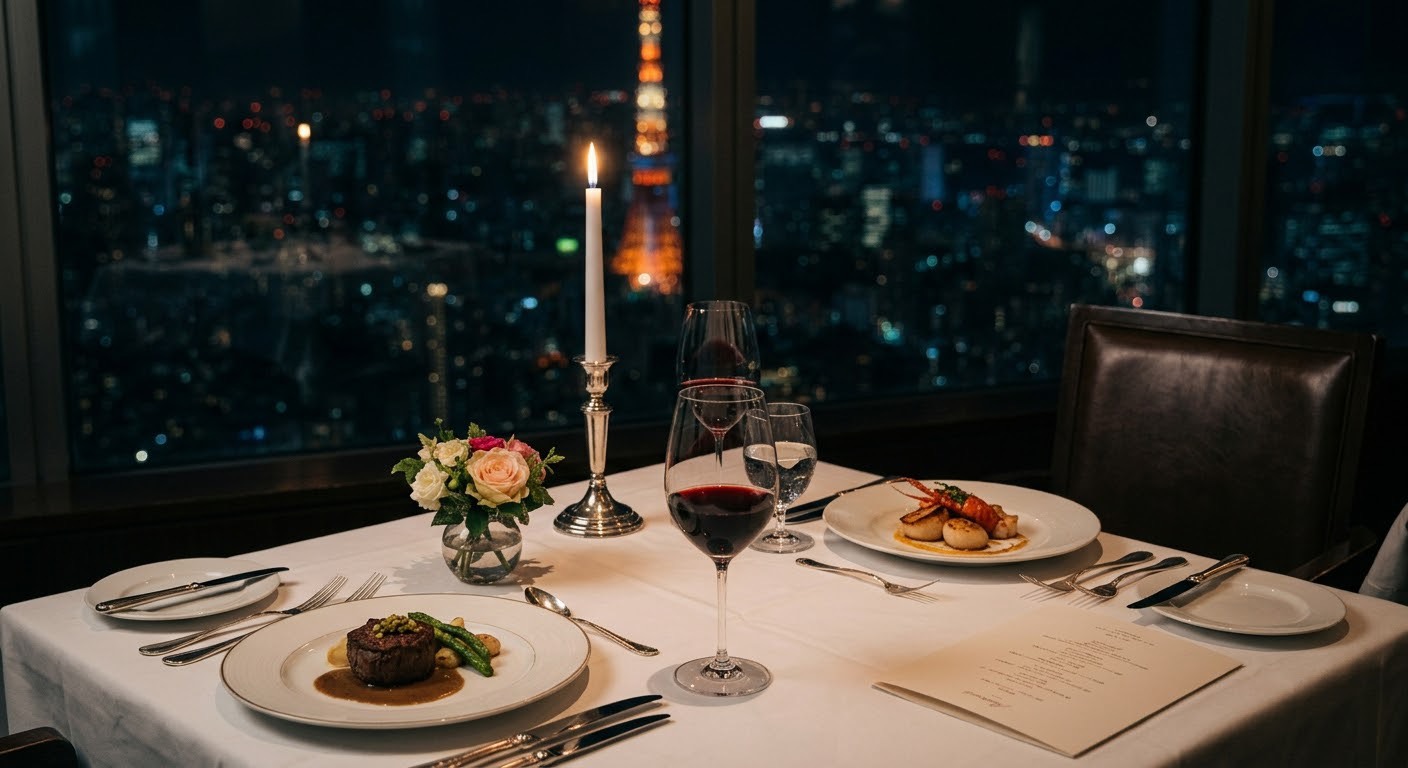 夜景を望むディナー