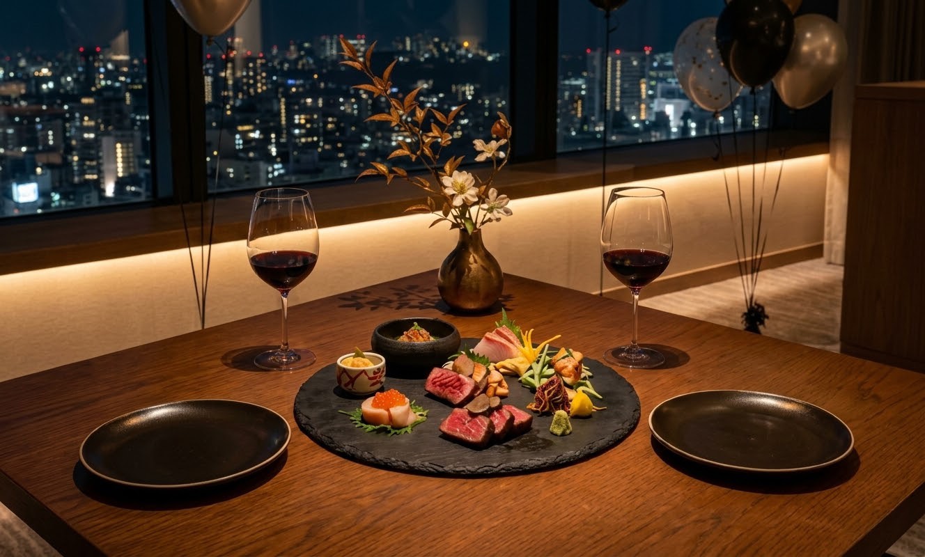 夜景を望むディナー
